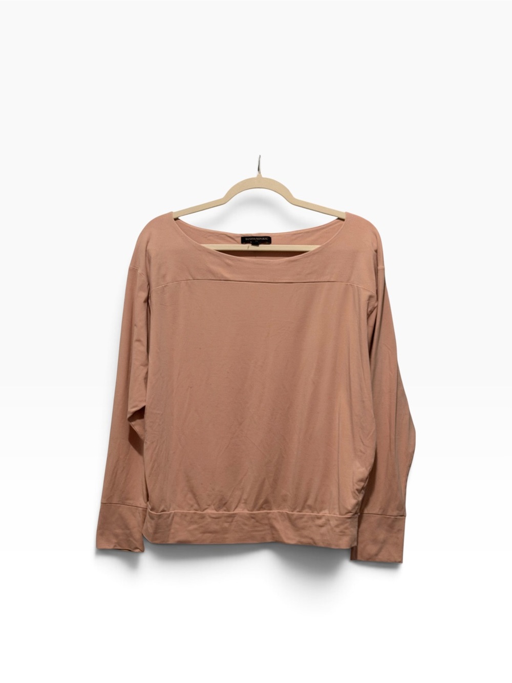 Banana Republic Long Sleeve Boatneck Top in Dusty Blush Banded Hem LARGE